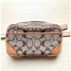Vintage Coach Monogram Canvas Leather Trim Belt Bag Waist Pack Fanny Pack